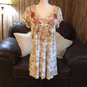 Anthropology Caite Handmade Camo Floral Embroidered Dress Size M